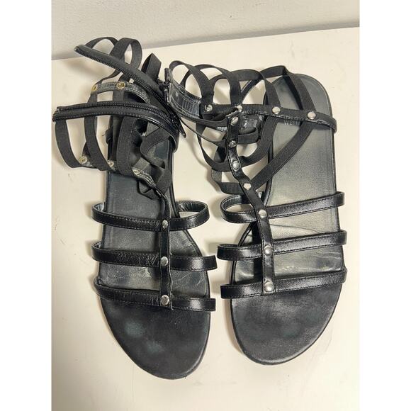Stuart Weitzman Black Leather Caesar Gladiator Inside Zip Sandals Shoes Size 7 - Picture 5 of 9